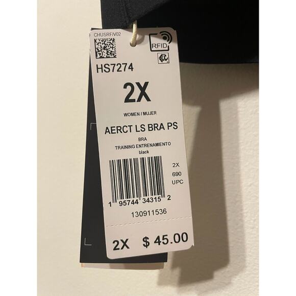 Adidas Womens Sports Training Bra Black Size 2X Aero React Light Support - Picture 5 of 5